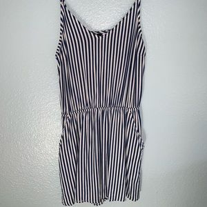 blue and white striped romper